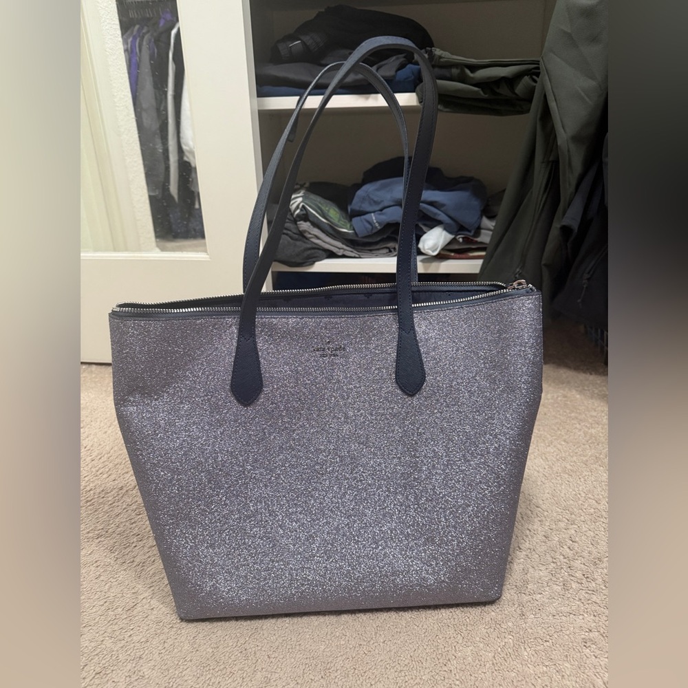 Kate Spade Navy Glitter Tote with matching wallet.